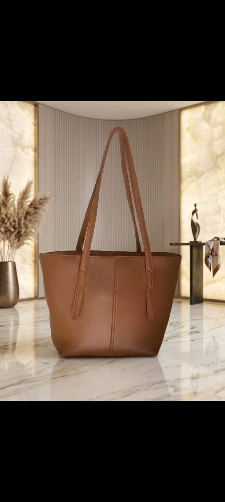 Minimalist Center-Stitch Shoulder Tote —   handbag by HandbagsAvenue